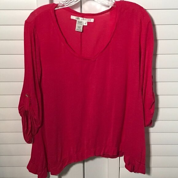 Max Studio deep pink 3/4 sleeve deep v-neck top, S - Picture 3 of 5